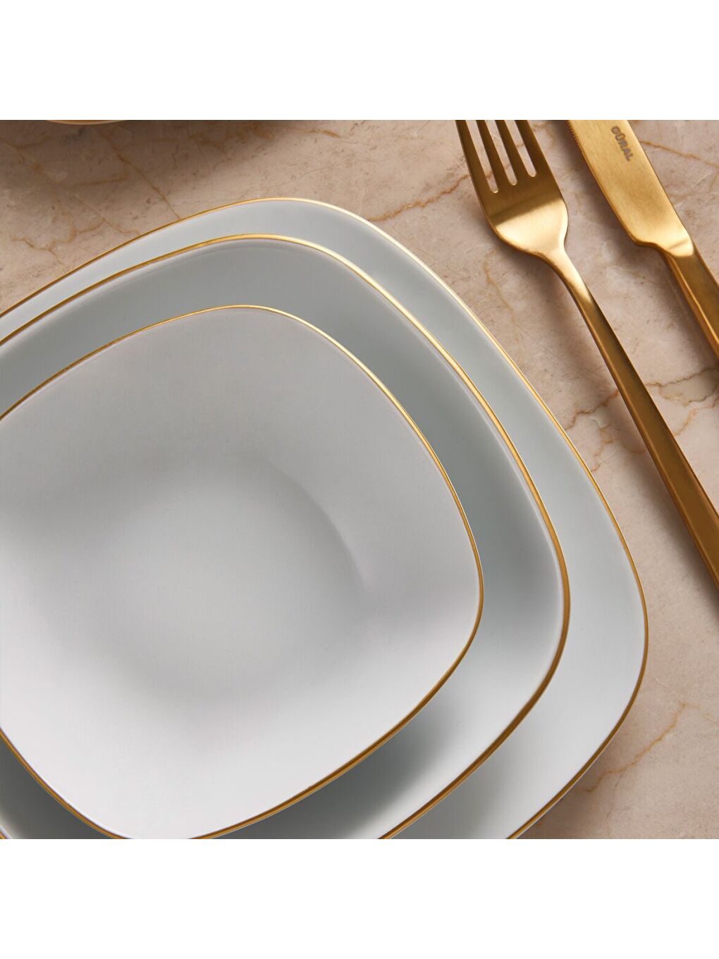 Ekru Mimoza 24 Parça 6 Kişilik Yemek Takımı Gold-3