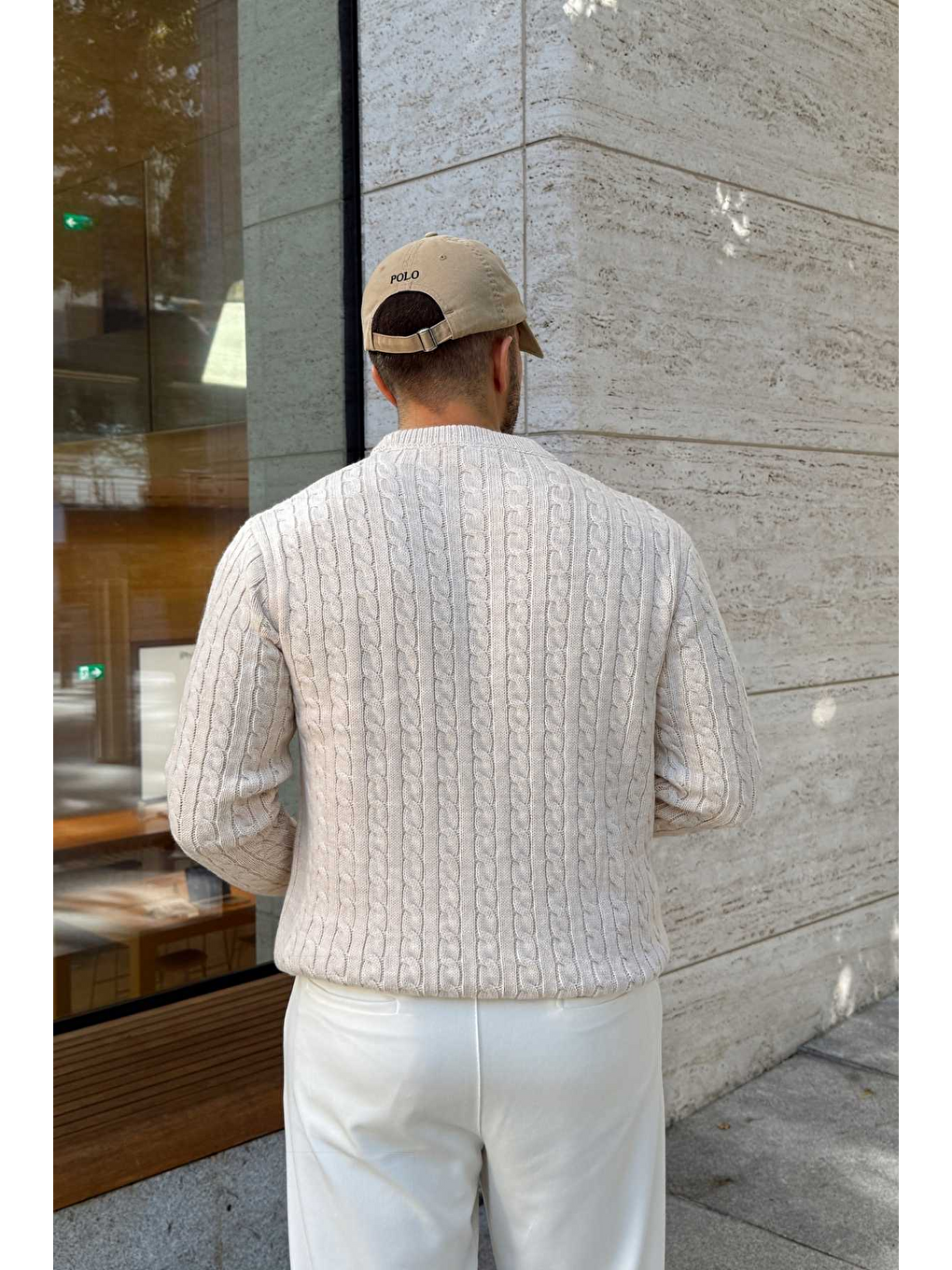 Bej Mira Premium Saç Örgü Bisiklet Yaka Kalın Triko Kazak-7