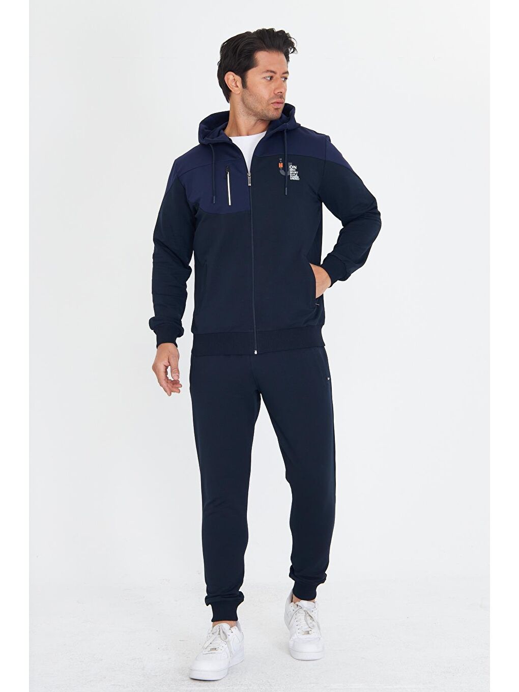 Erkek Pamuklu Kapüşonlu Eşofman Takımı Lacivert 5739-L