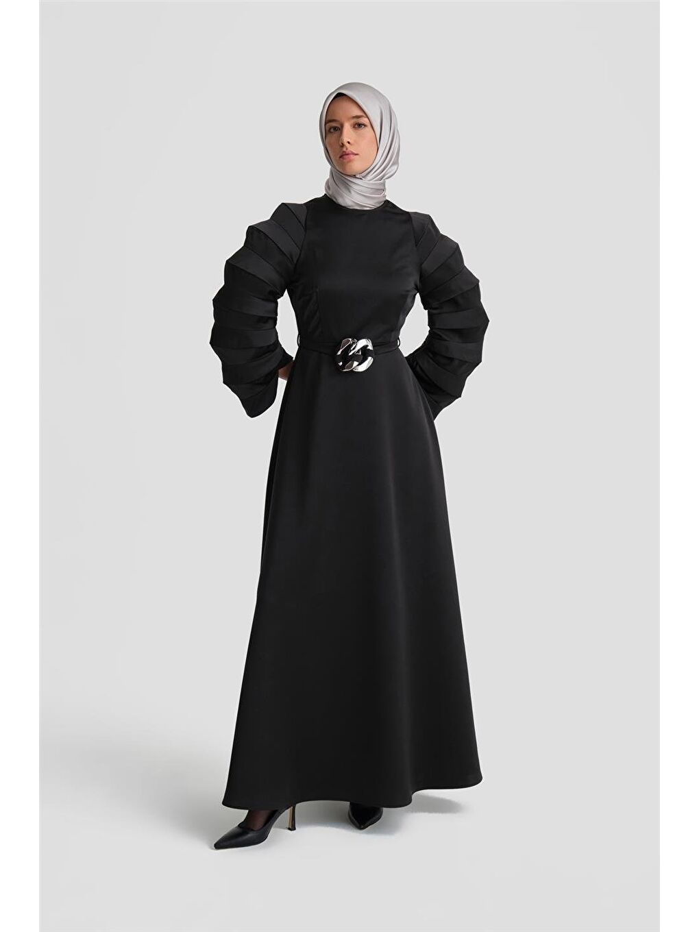 Akordiyon Kollu Elbise 24K9900 Siyah