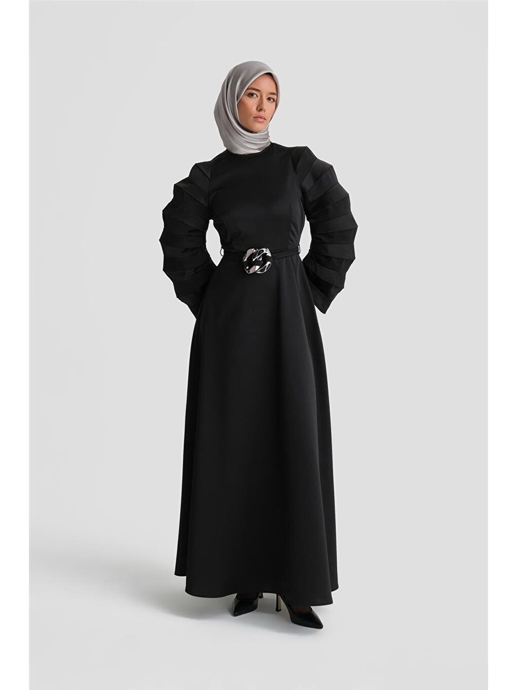 Akordiyon Kollu Elbise 24K9900 Siyah-1