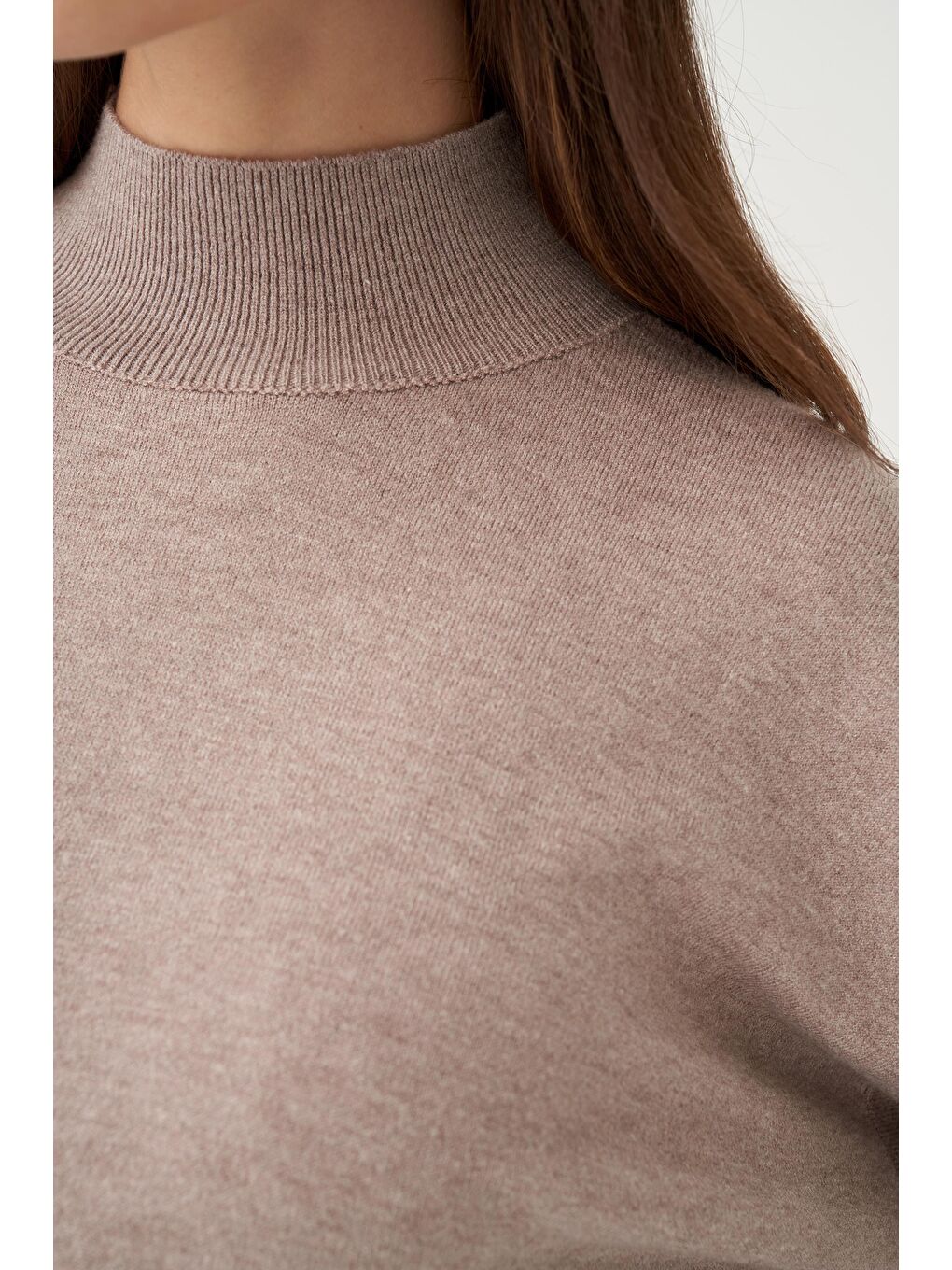 Bej Vizon-Yarım Balıkçı Yaka Triko Kazak-4