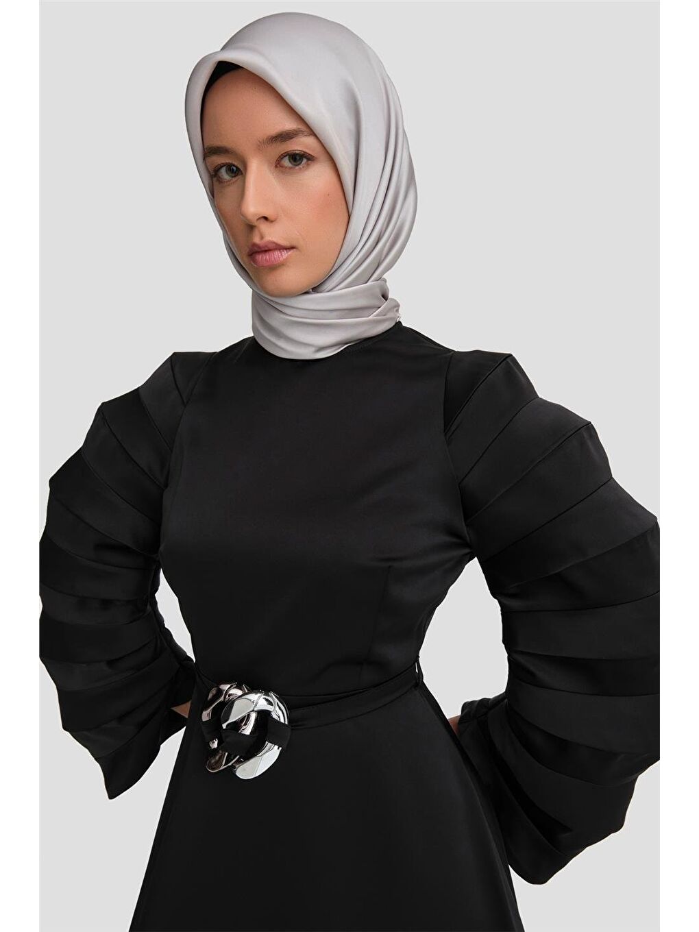 Akordiyon Kollu Elbise 24K9900 Siyah-2