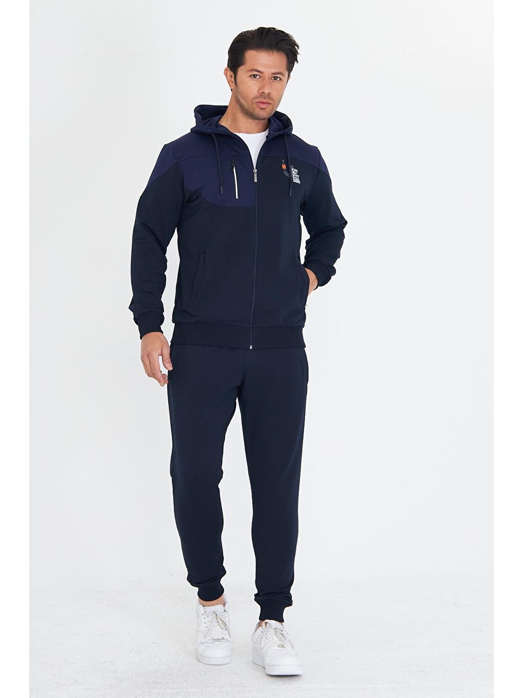 Erkek Pamuklu Kapüşonlu Eşofman Takımı Lacivert 5739-L-1