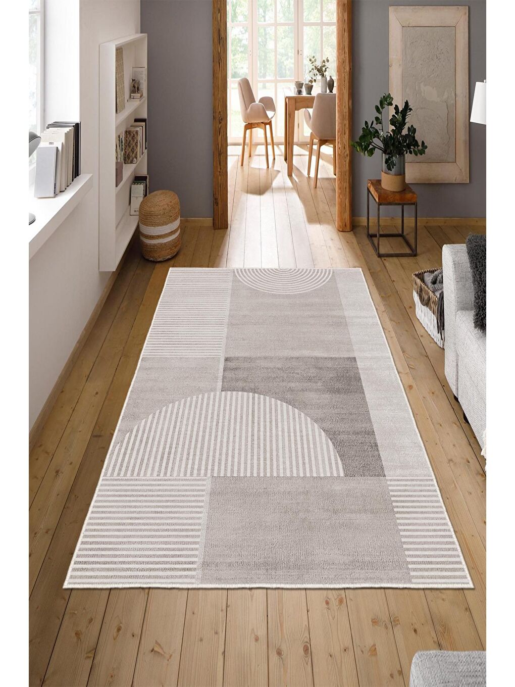 Bej Özel Tasarım, Kaymaz Taban, İnce, Yıkanabilir, Modern Halı WOOKECE1486 180x280-1