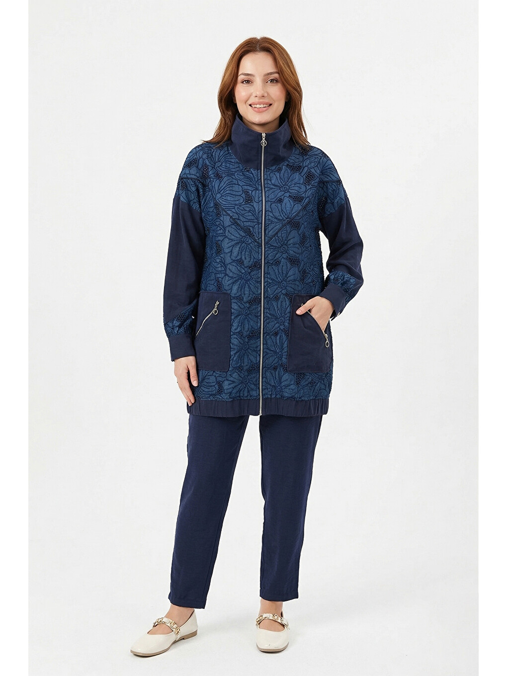 Nakış Detaylı Pantolonlu Modal Takım 14406 Lacivert