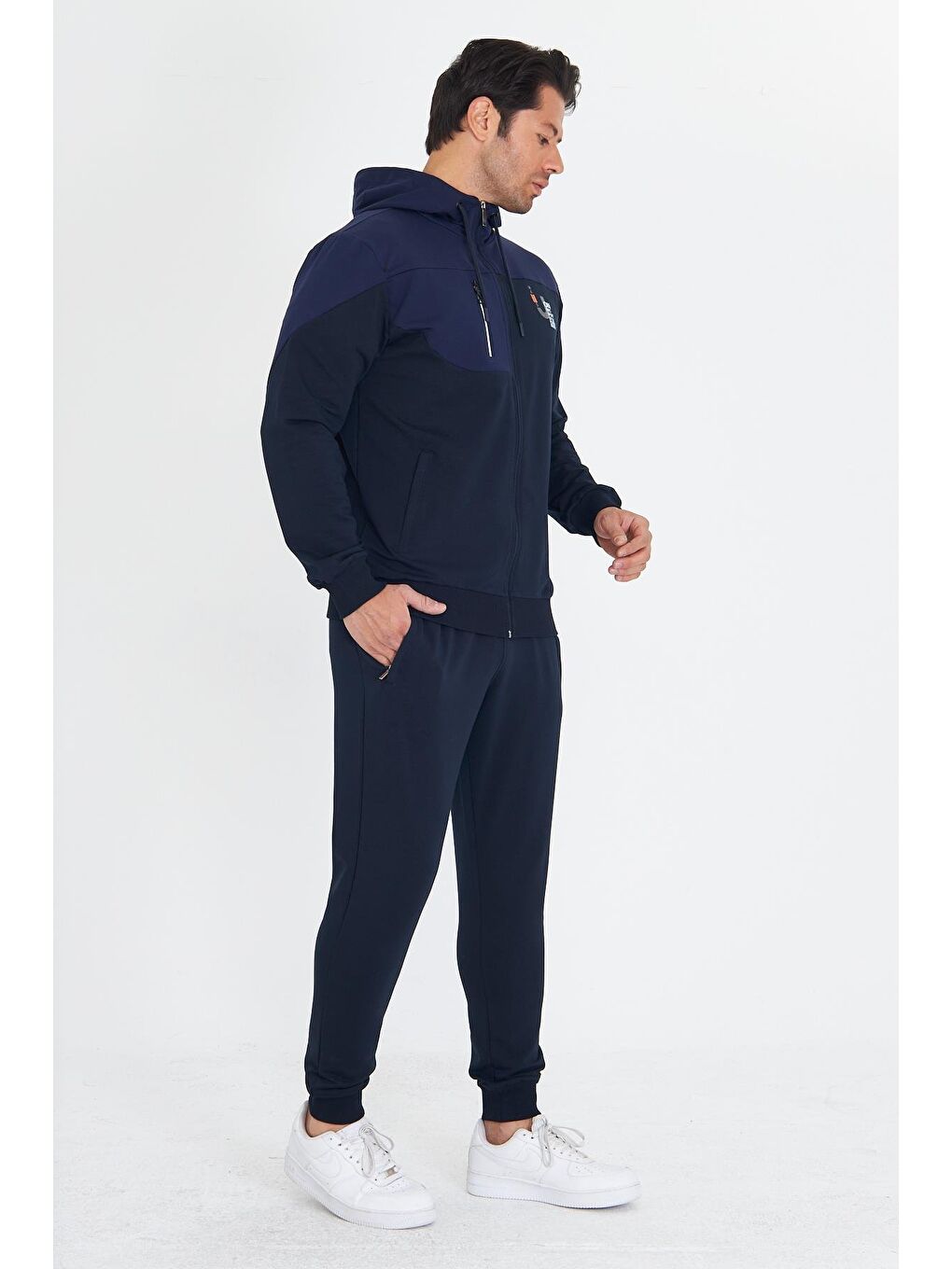 Erkek Pamuklu Kapüşonlu Eşofman Takımı Lacivert 5739-L-2