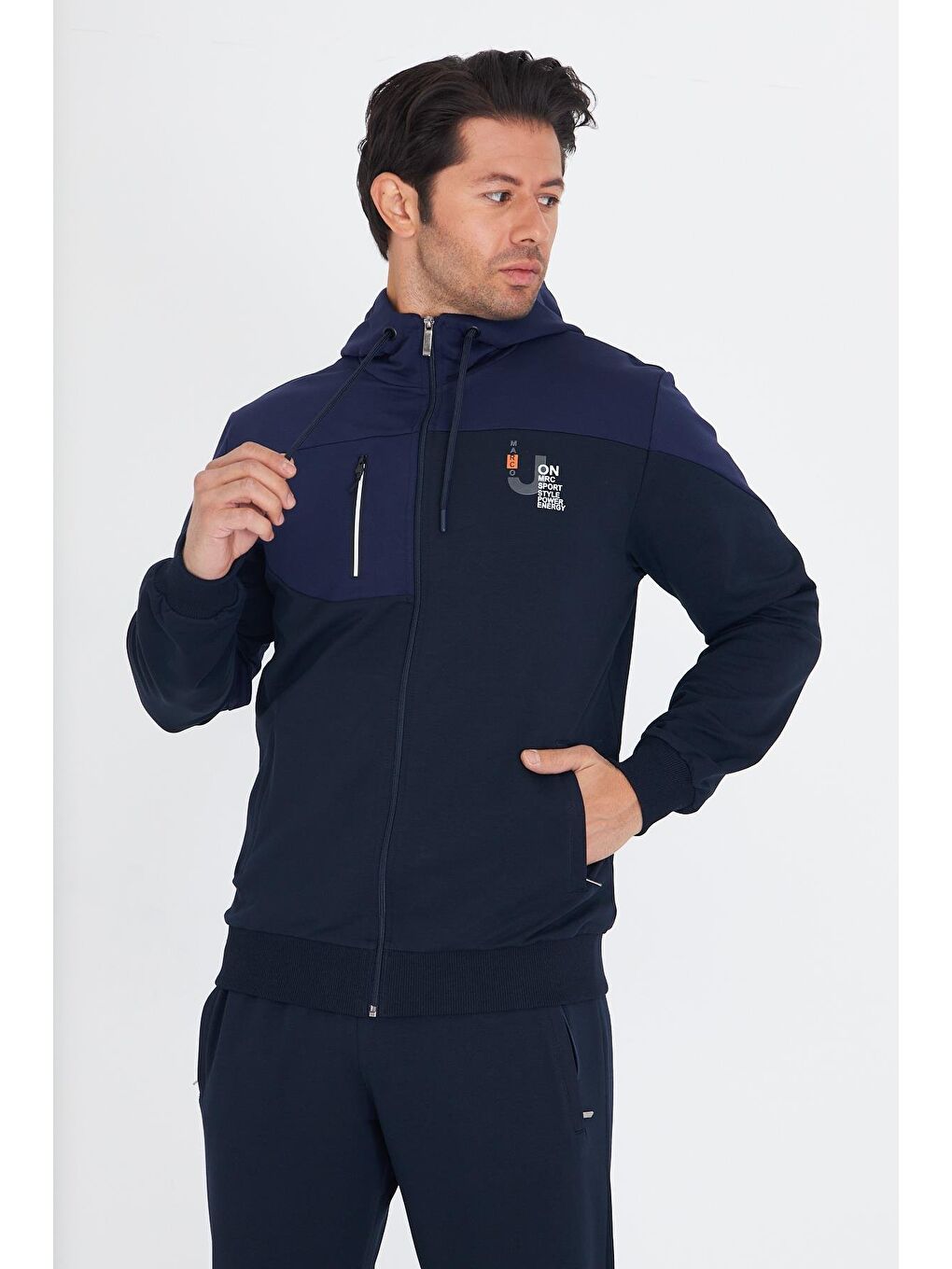 Erkek Pamuklu Kapüşonlu Eşofman Takımı Lacivert 5739-L-4