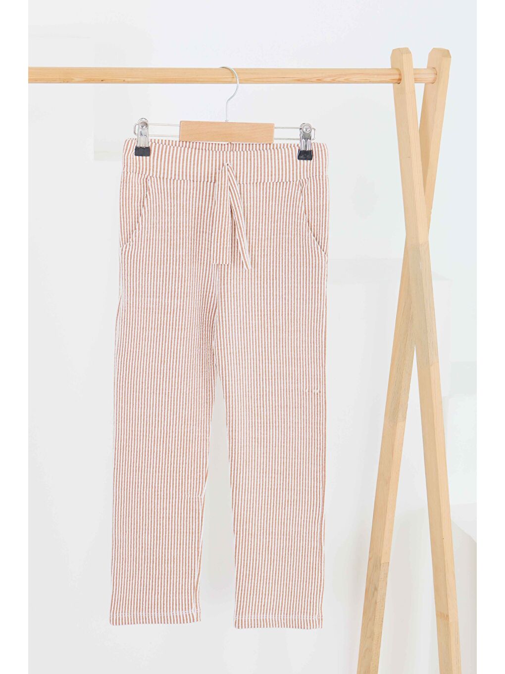 Kız Çocuk Turuncu Çizgili Cepli Pantolon - 27450