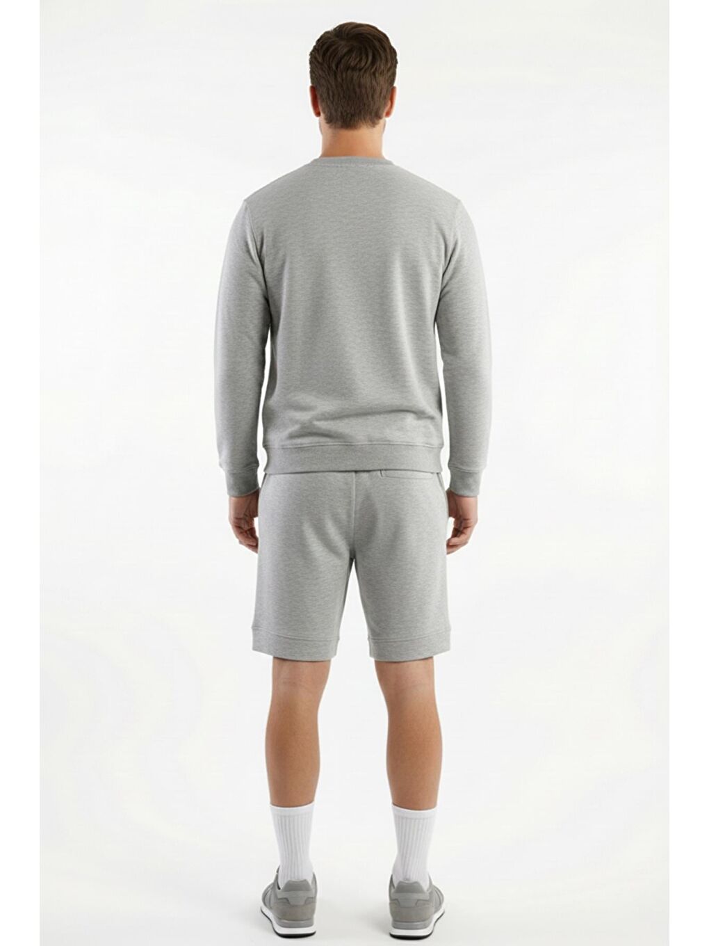 Giotelli Gri Uzun Kollu Regular Bisiklet Yaka Alt-Üst Şortlu Takım-1