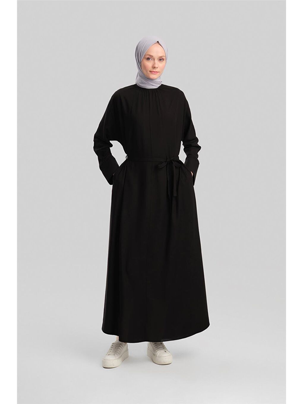 Kolu Bütün Viskon Lyocell Elbise 24Y9821 Siyah-1