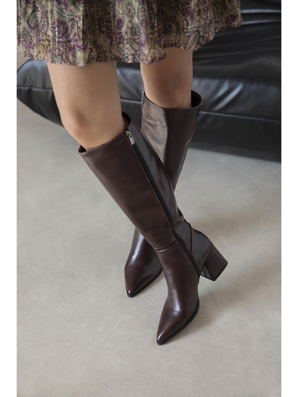 Kamilla Kadın Kırışık Deri Çizme Bordo