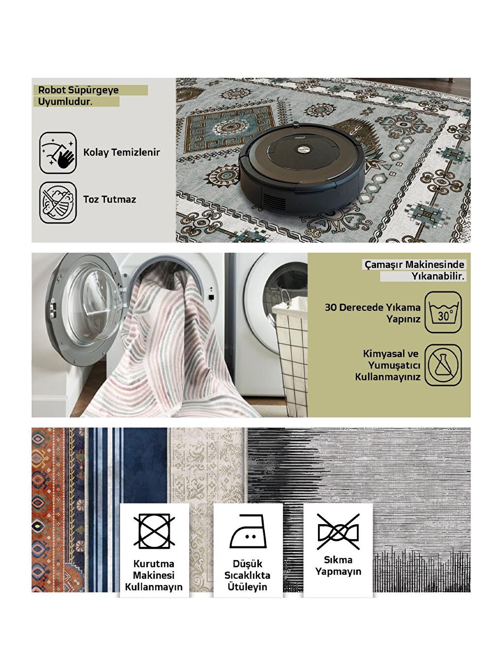 Bej Özel Tasarım, Kaymaz Taban, İnce, Yıkanabilir, Modern Halı WOOKECE1486 180x280-7