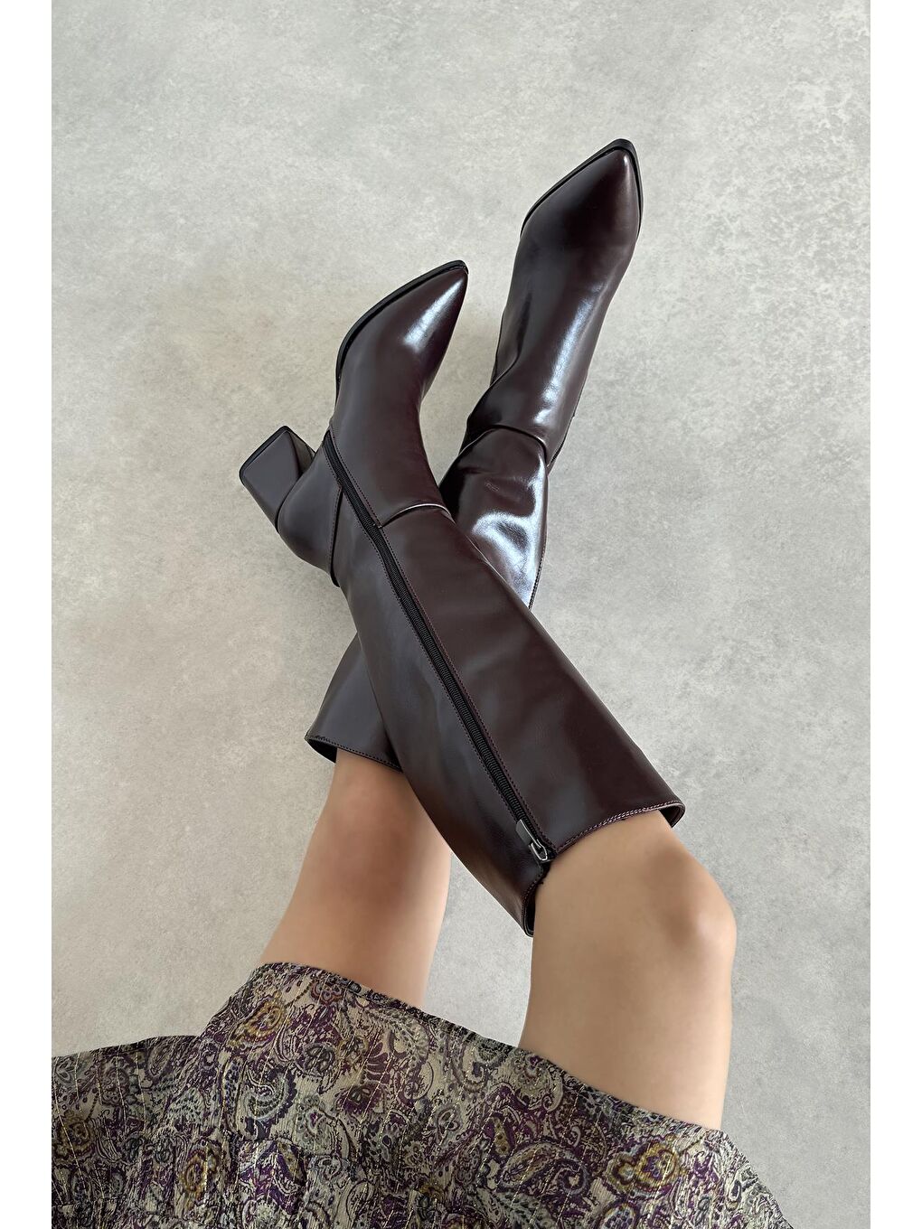 Kamilla Kadın Kırışık Deri Çizme Bordo-1