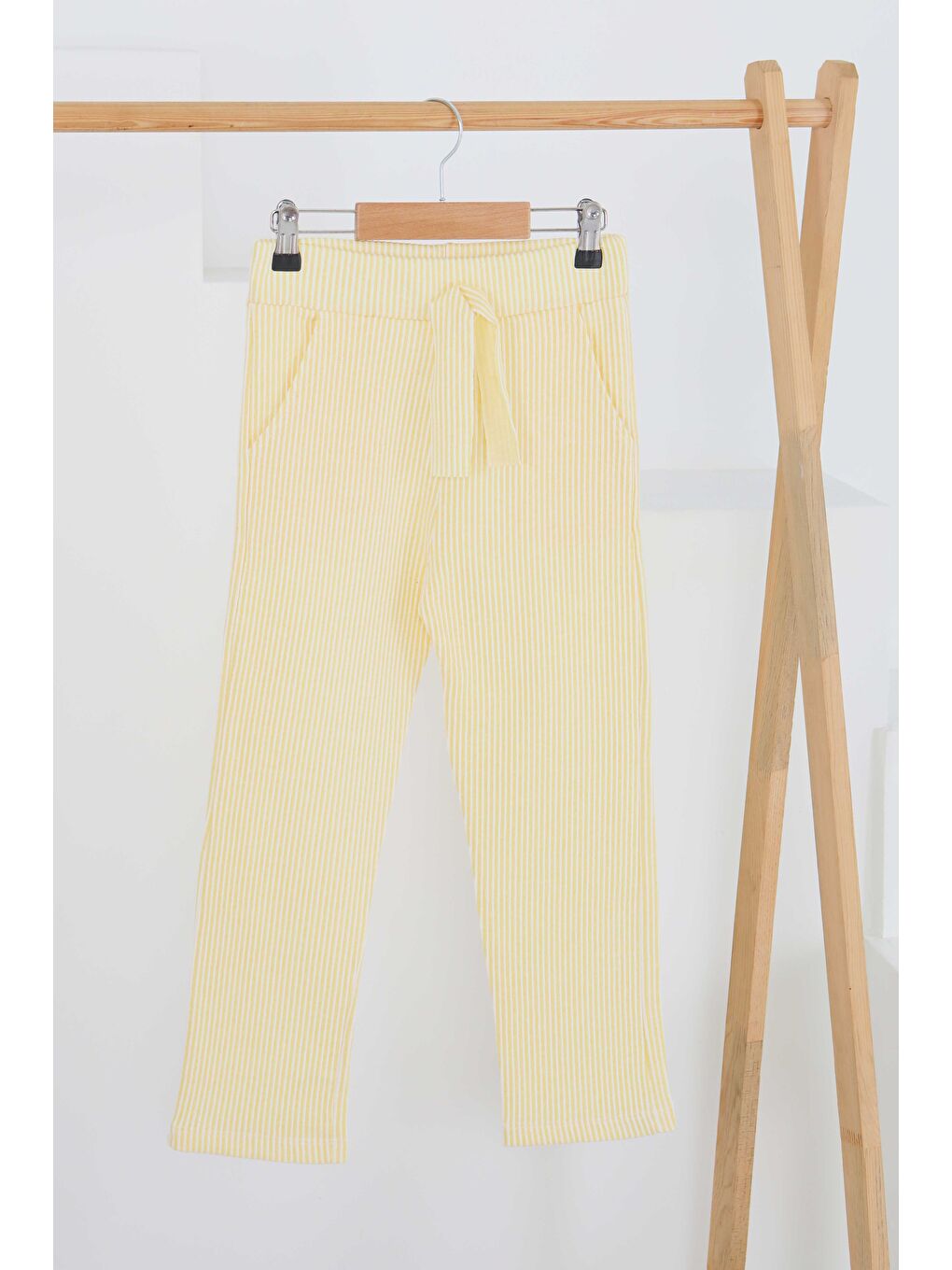 Sarı Kız Çocuk Sari Çizgili Cepli Pantolon - 27450