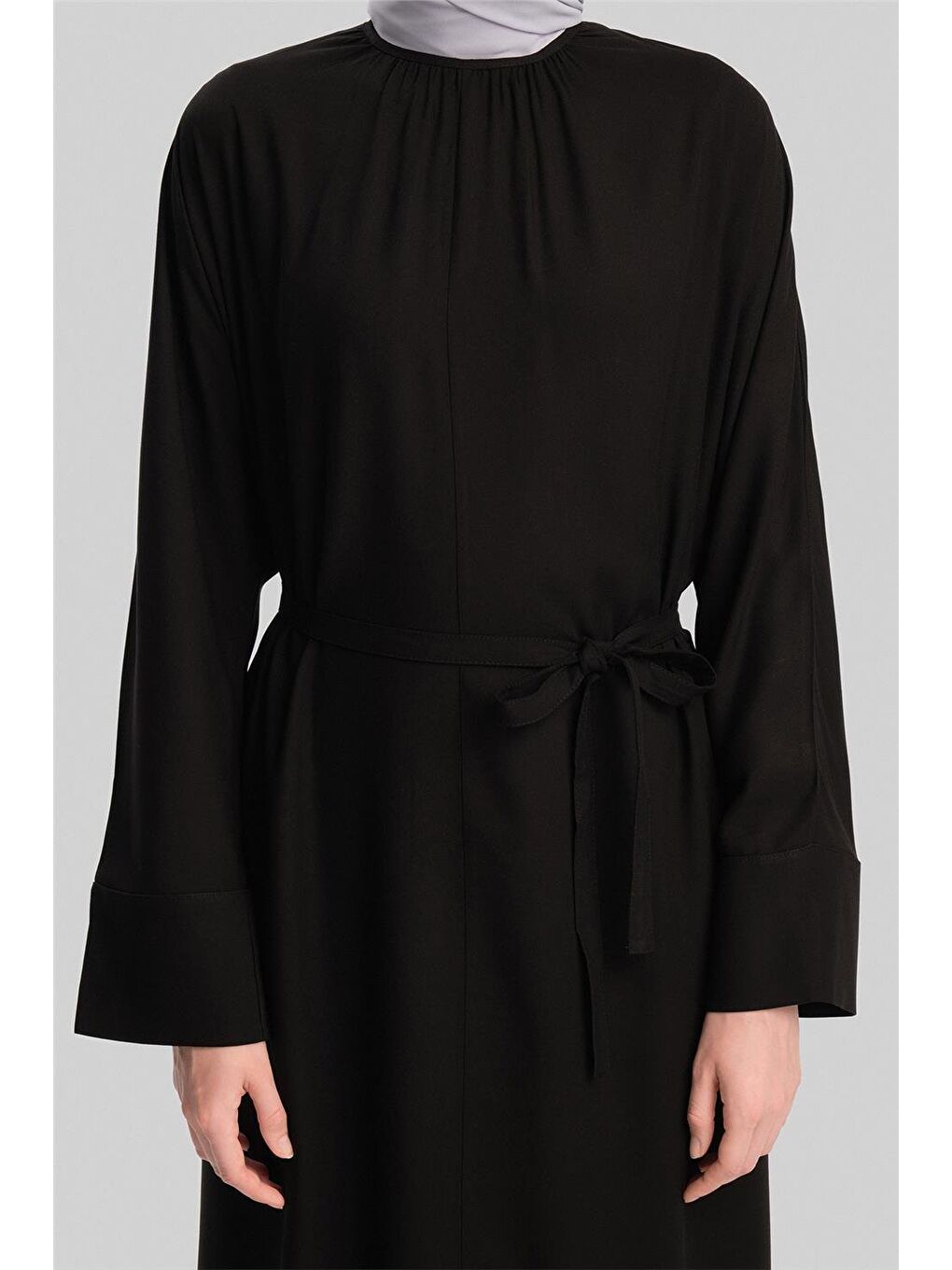 Kolu Bütün Viskon Lyocell Elbise 24Y9821 Siyah-4