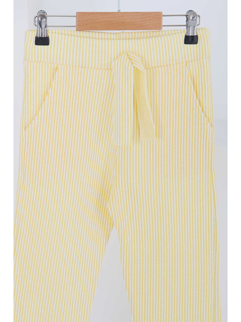 Sarı Kız Çocuk Sari Çizgili Cepli Pantolon - 27450-1