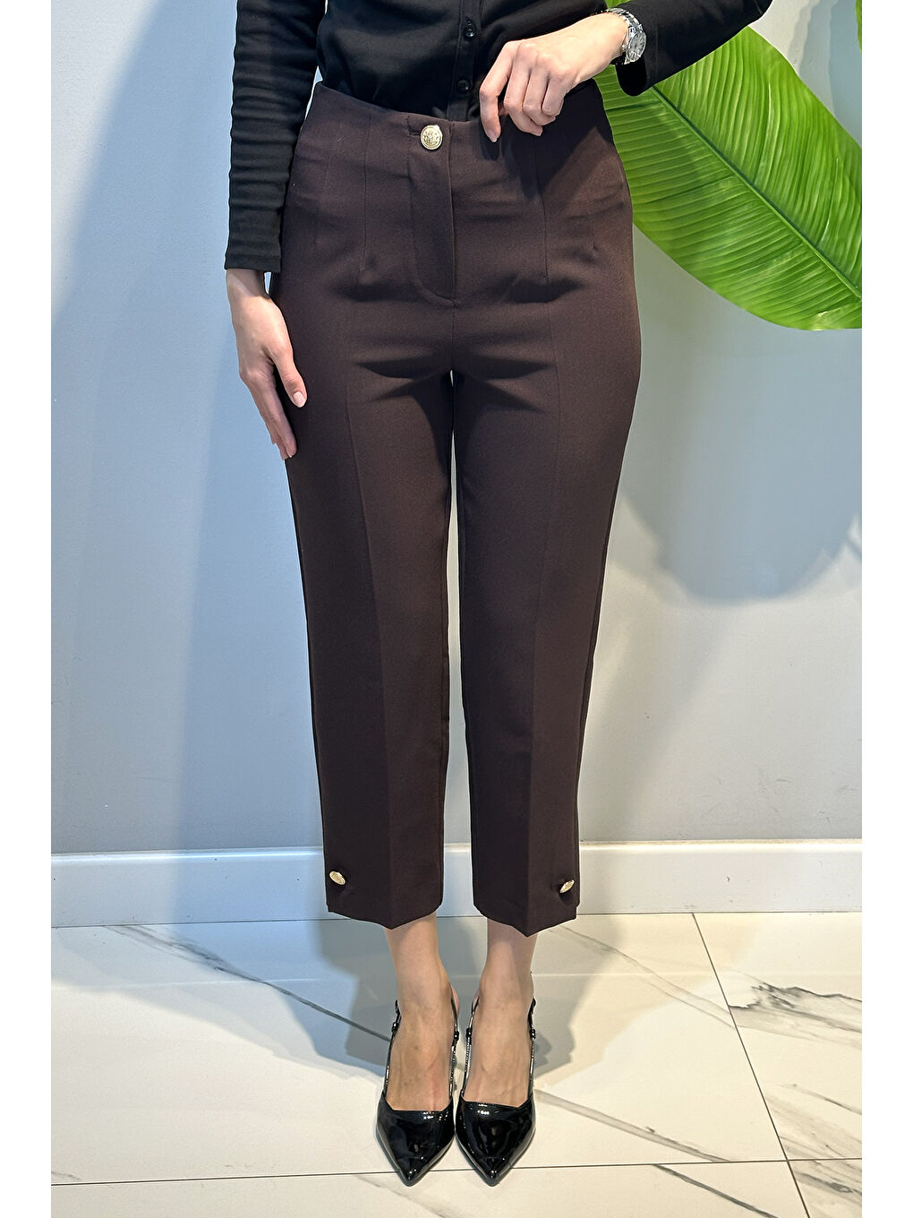 Sentez Paradise Paça Düğme Pensli Pantolon 5566 Acı Kahverengi-1