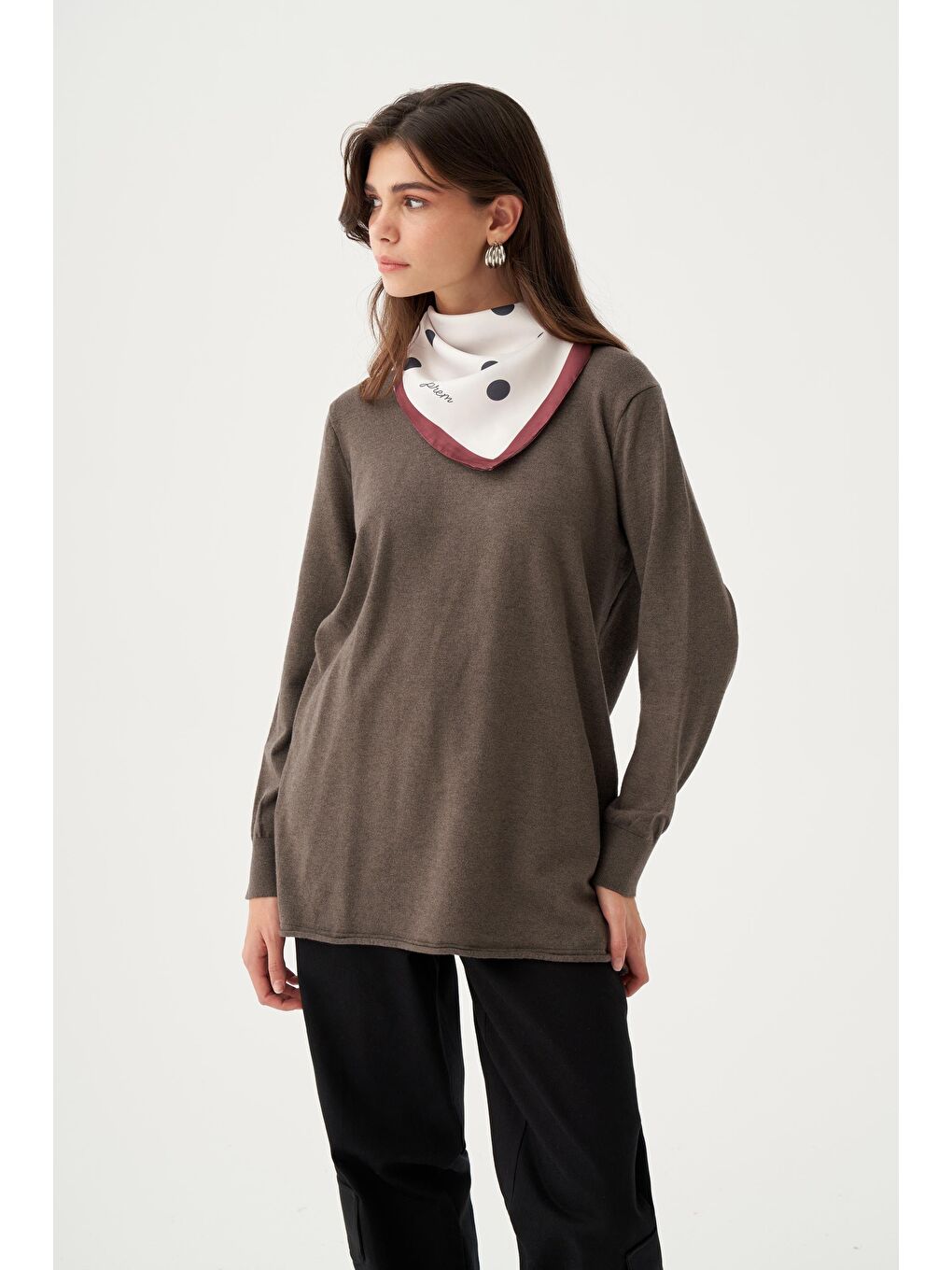 Antrasit-Etek Ucu Pis Kıvırma Triko Kazak-1