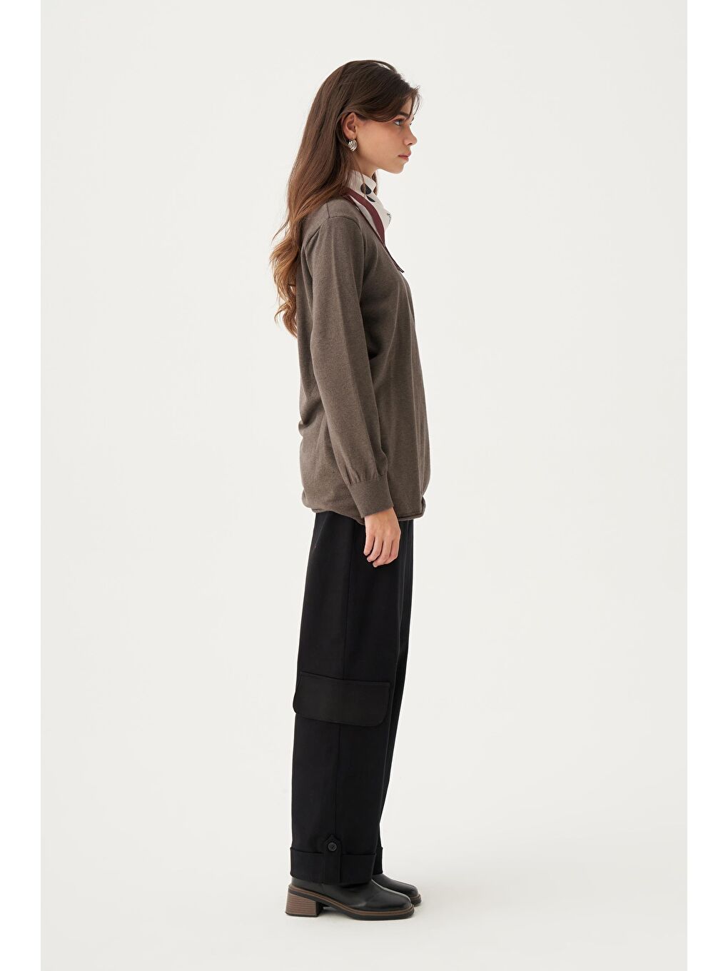 Antrasit-Etek Ucu Pis Kıvırma Triko Kazak-2