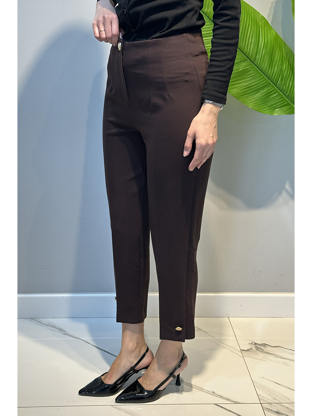 Sentez Paradise Paça Düğme Pensli Pantolon 5566 Acı Kahverengi-2