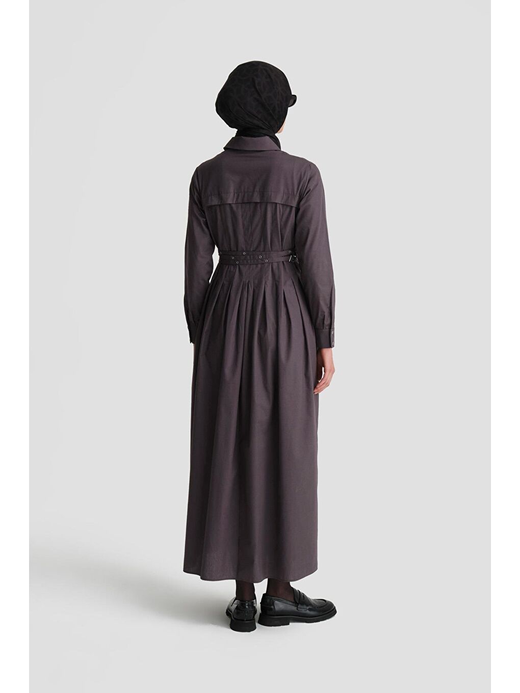 Gri Çapraz Kemerli Pamuk Elbise 24K9903 Antrasit-5