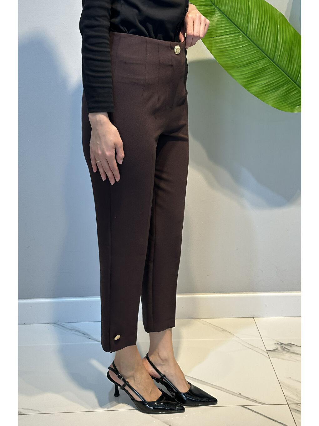 Sentez Paradise Paça Düğme Pensli Pantolon 5566 Acı Kahverengi-3