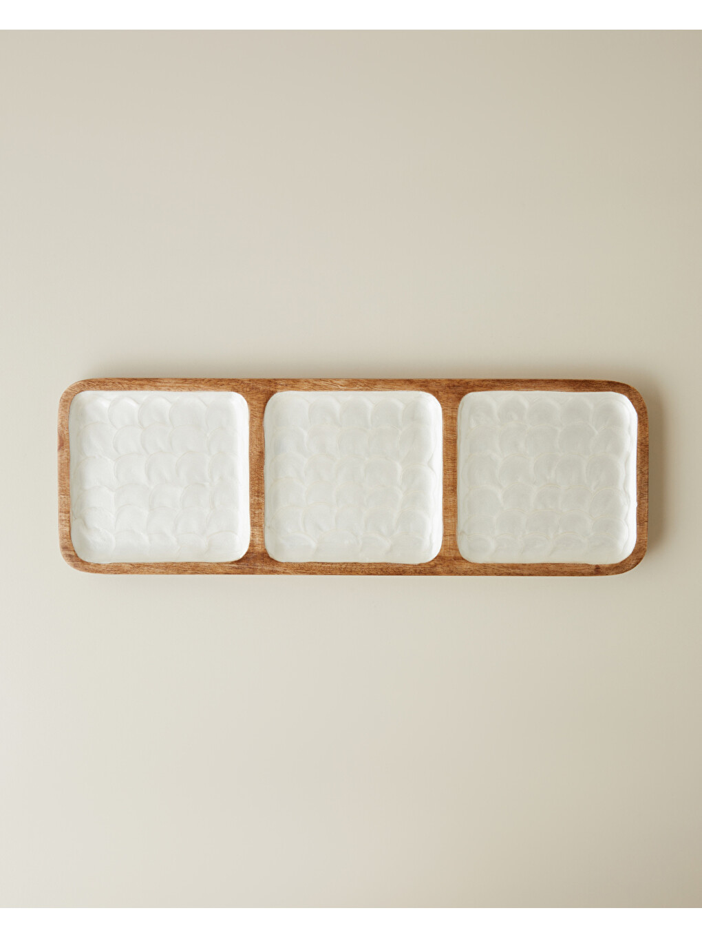 Ekru Perla Mango 3 Bölmeli Sunumluk 42x14x2 Cm Krem-1