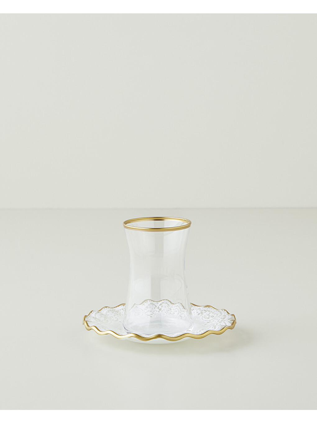 Sarı Laccy Cam 8 Parça 4 Kişilik Çay Seti 170 Ml Gold-1