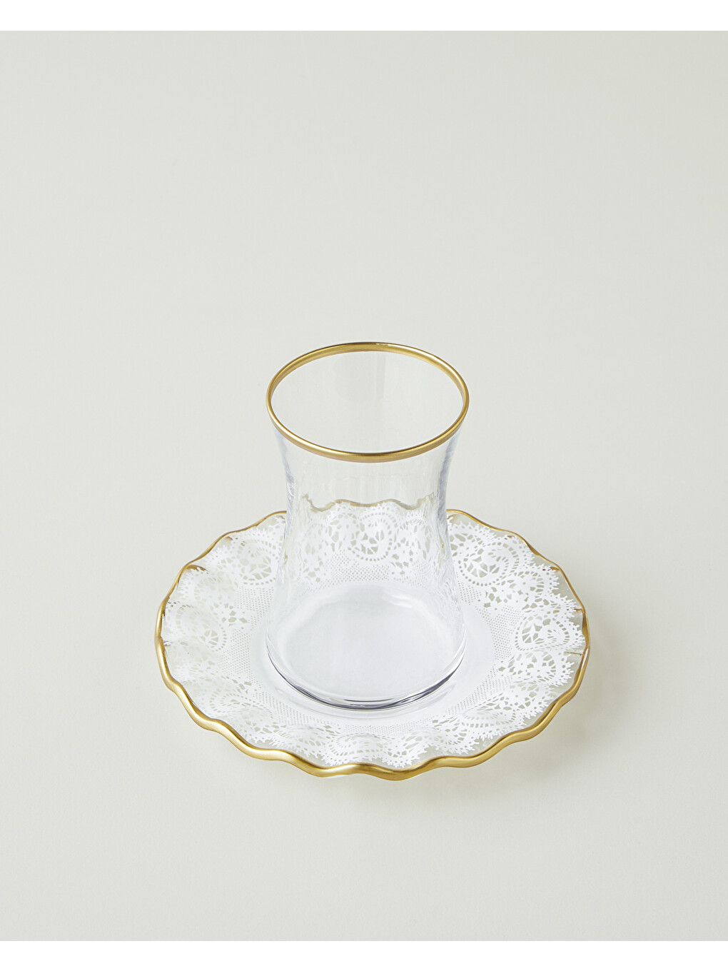 Sarı Laccy Cam 8 Parça 4 Kişilik Çay Seti 170 Ml Gold-2