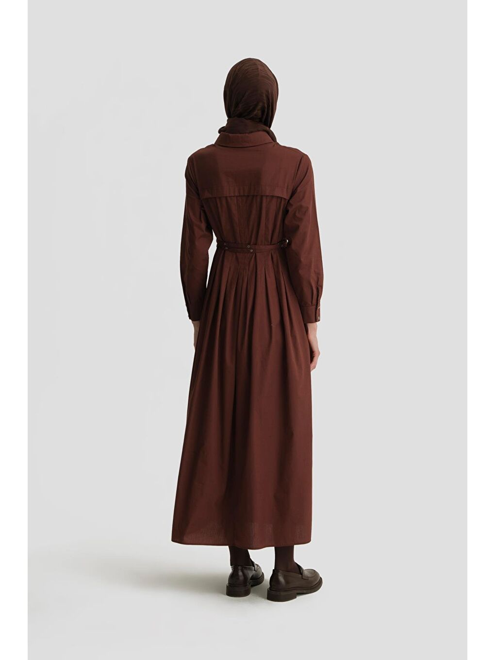 Kahverengi Çapraz Kemerli Pamuk Elbise 24K9903 Kızıl Kahve-3
