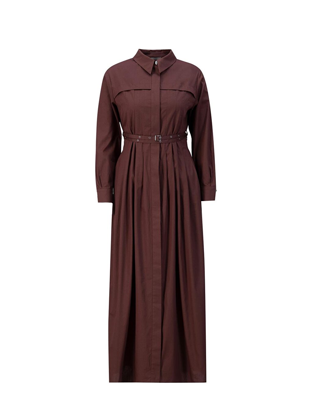 Kahverengi Çapraz Kemerli Pamuk Elbise 24K9903 Kızıl Kahve-4