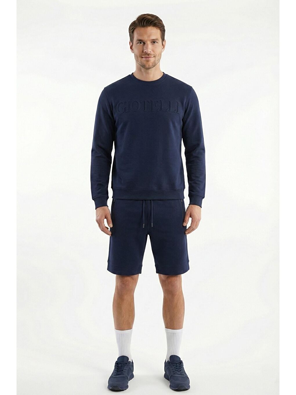 Giotelli Lacivert Uzun Kollu Regular Bisiklet Yaka Alt-Üst Şortlu Takım