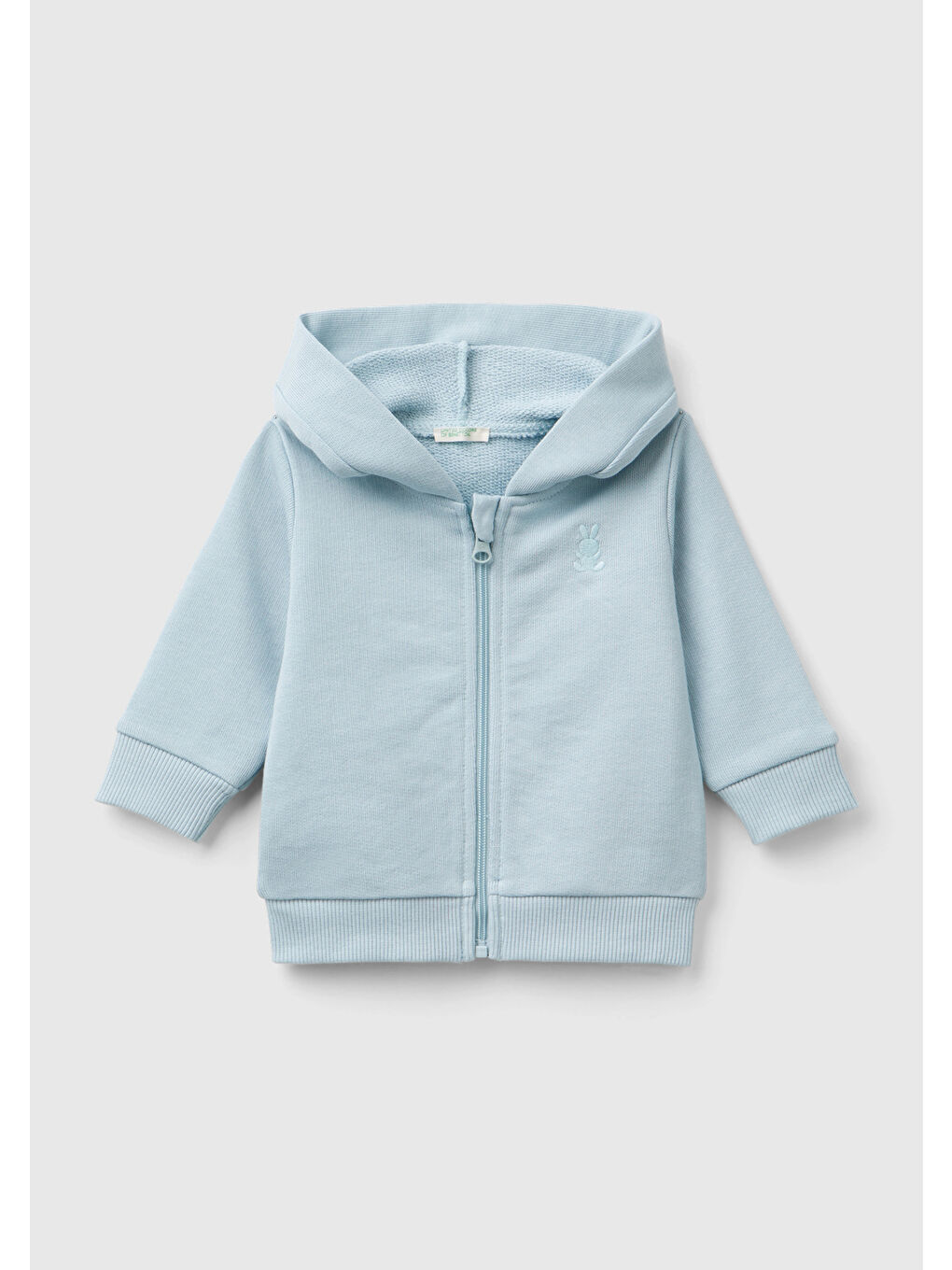 Turkuaz Bebek Su Yeşili Göğsü Tavşan Logosu İşlemeli Kulaklı Kapüşonlu Sweatshirt