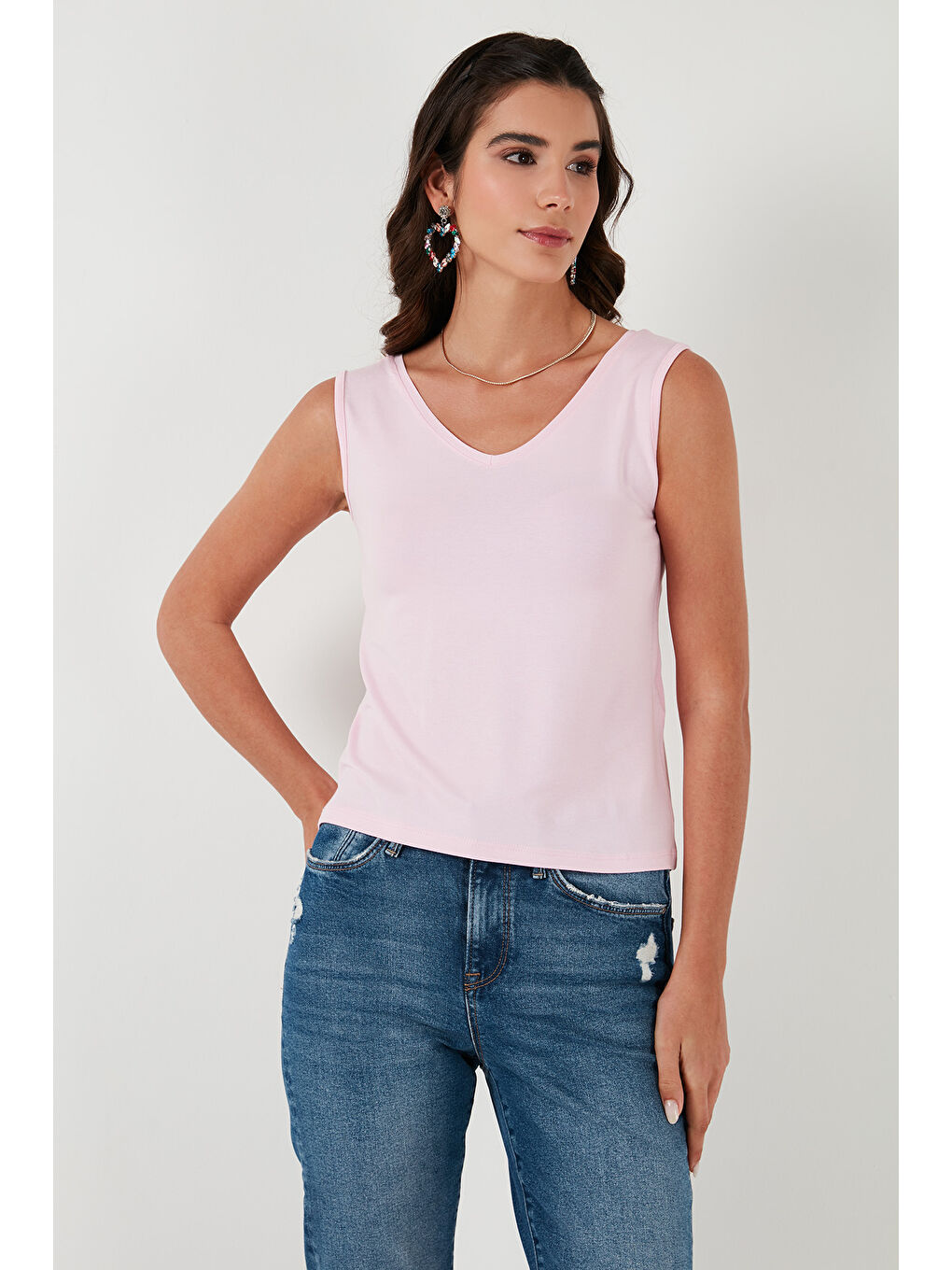 Siyah Slim Fit V Yaka Kalın Askılı 2' li Paket Kadın Bluz 5864384S2-1