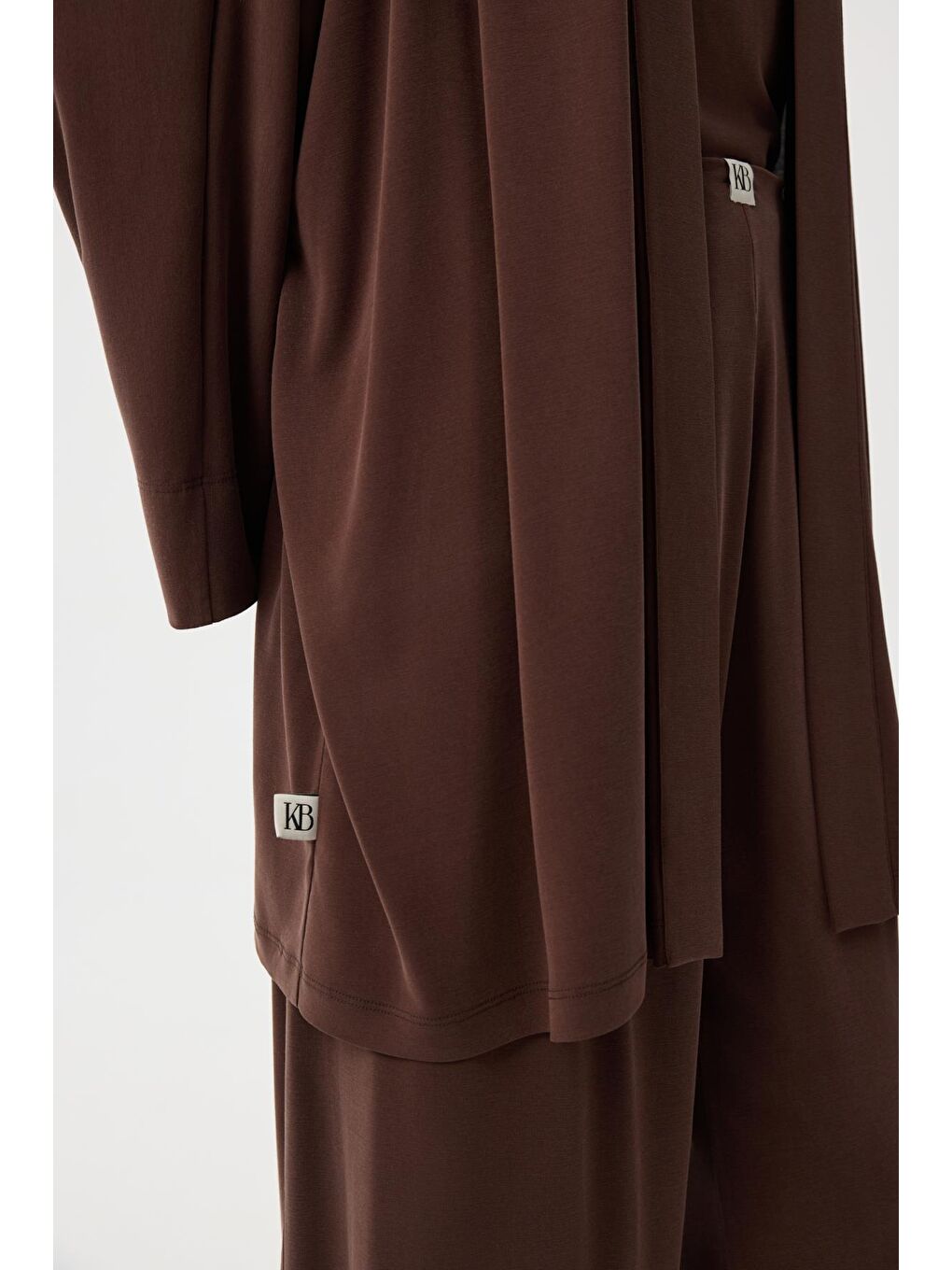 Modal Cupra Geniş Pileli Pantolon Midi Abaya Takım Kahverengi-7