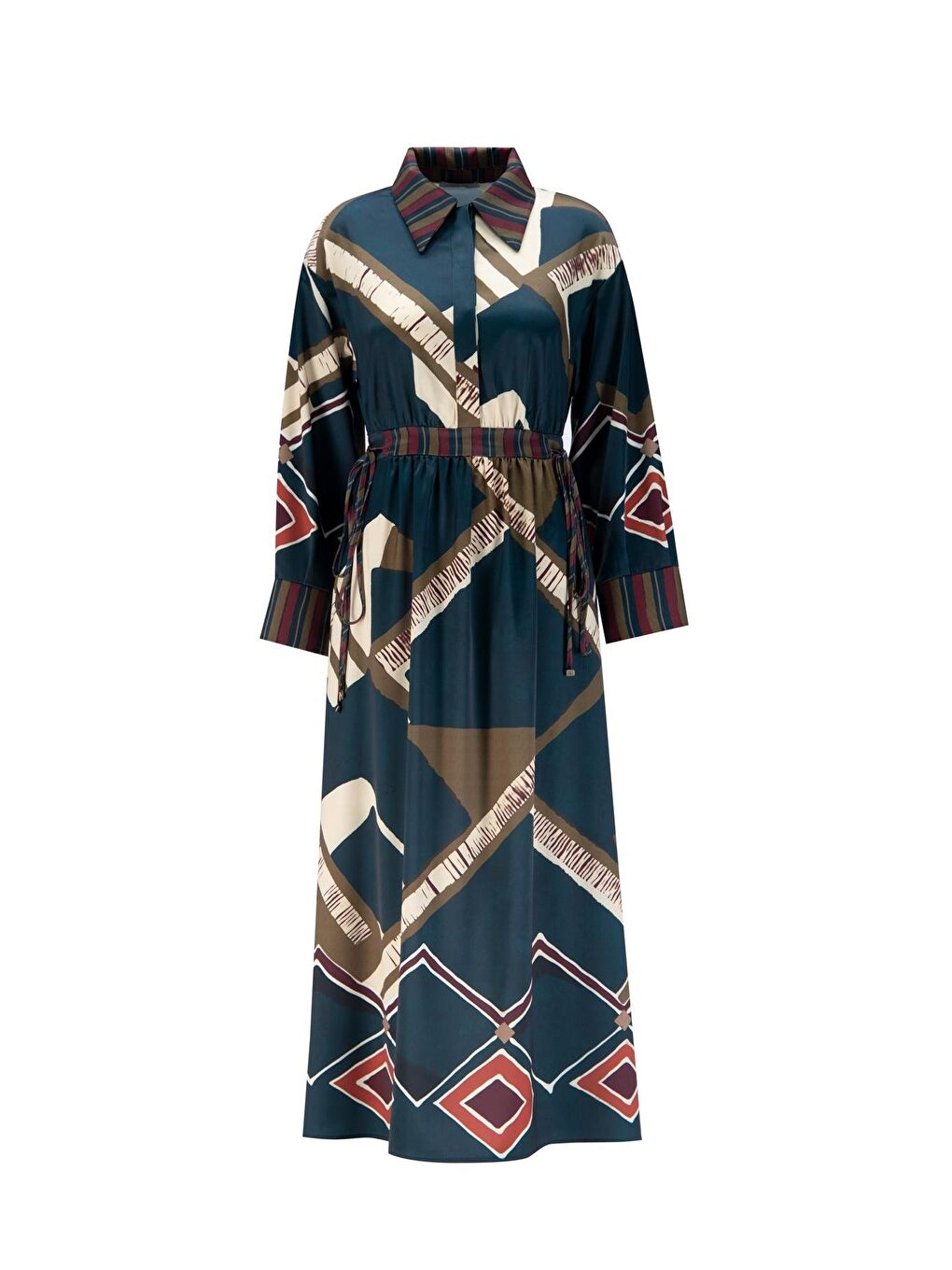 Karışık Geometrik Desenli Elbise 24K9911 Petrol-5