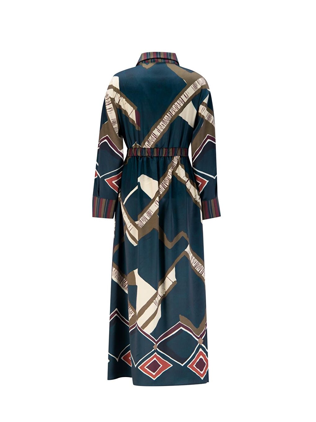 Karışık Geometrik Desenli Elbise 24K9911 Petrol-6