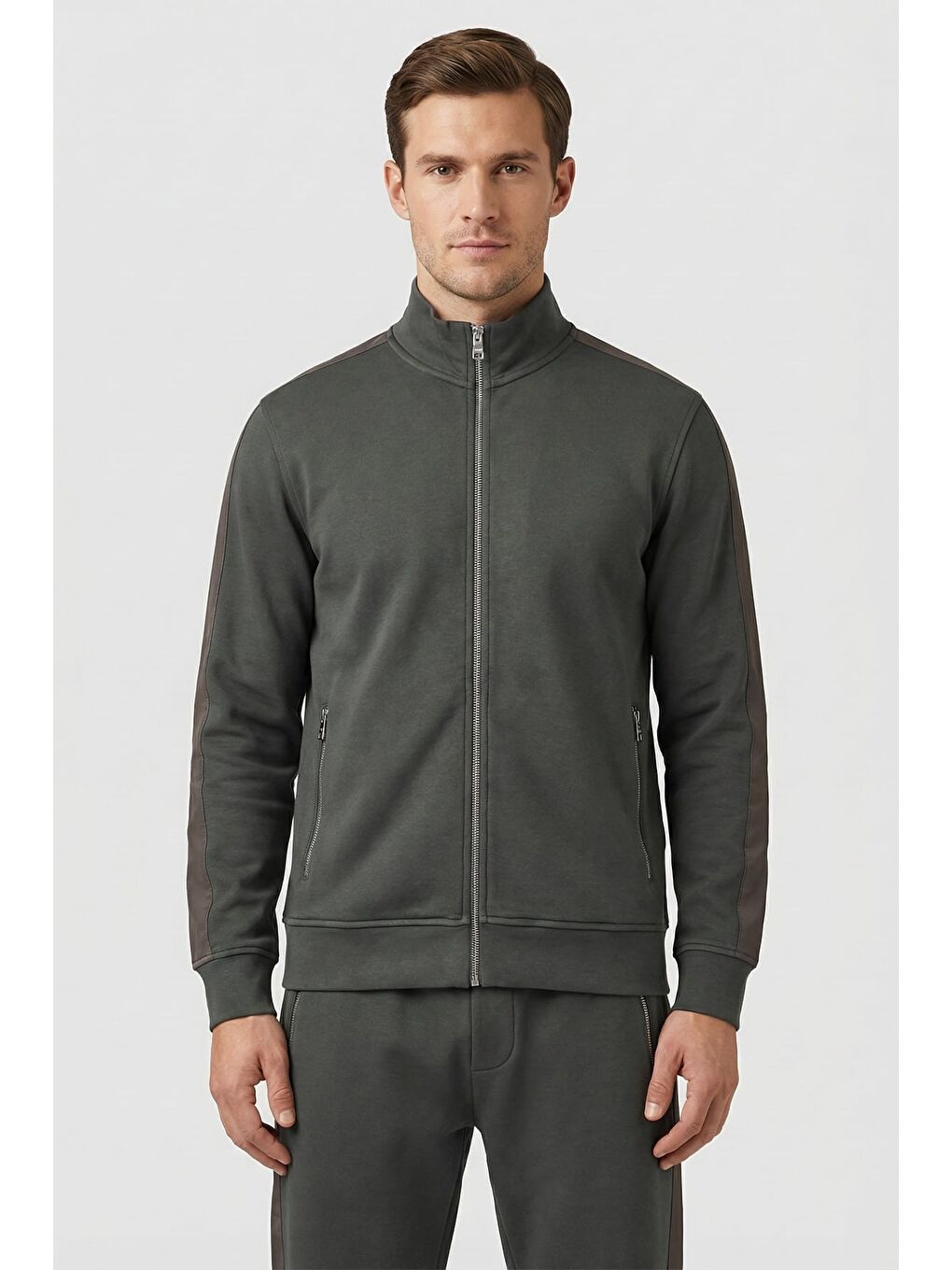 Yeşil Regular Fit Fermuarlı Yarım Balıkçı Yaka Erkek Eşofman Takımı