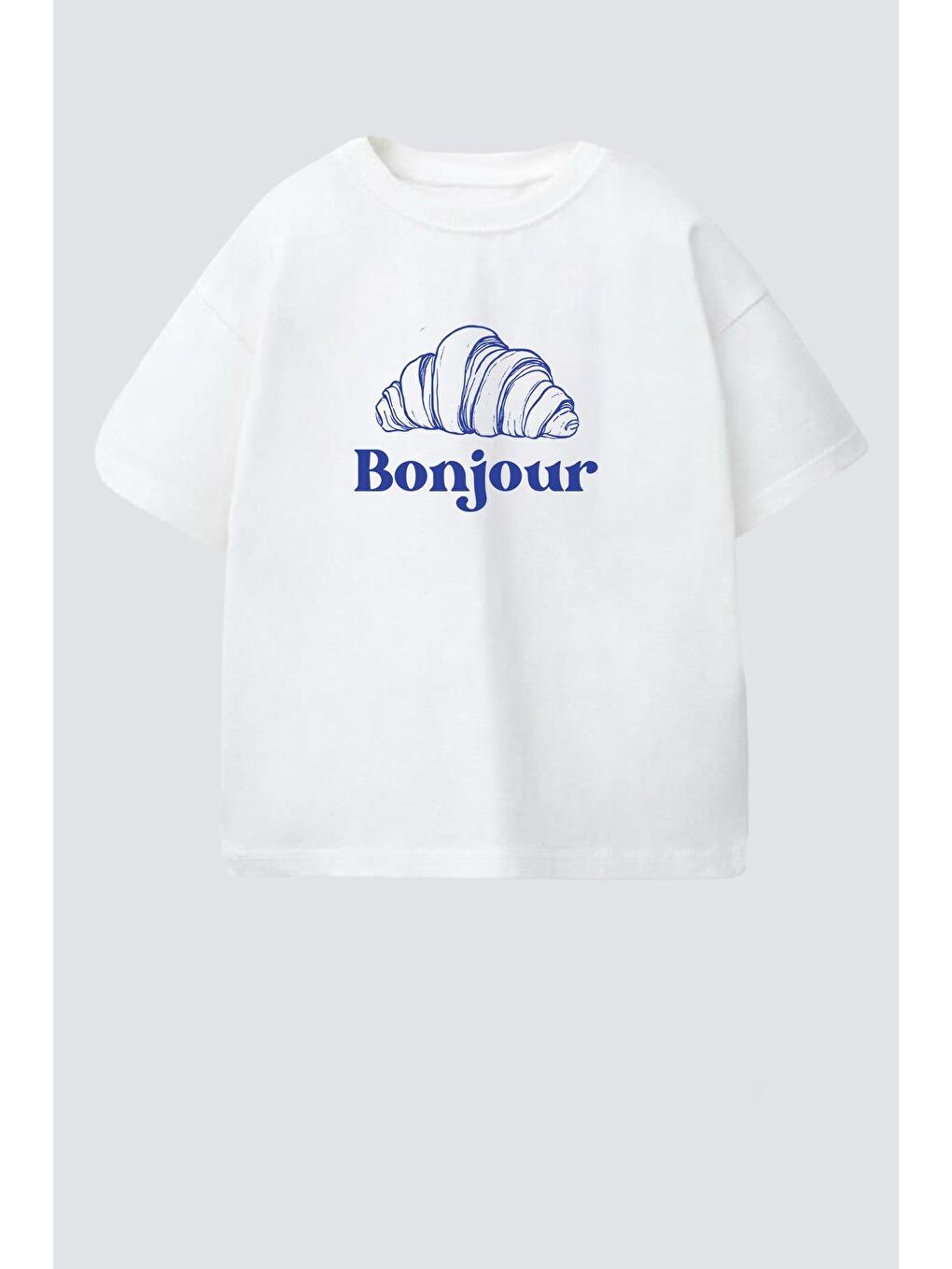 Bej Kız Çocuk Pamuklu Bisiklet Yaka Kruvasan Baskılı T-Shirt