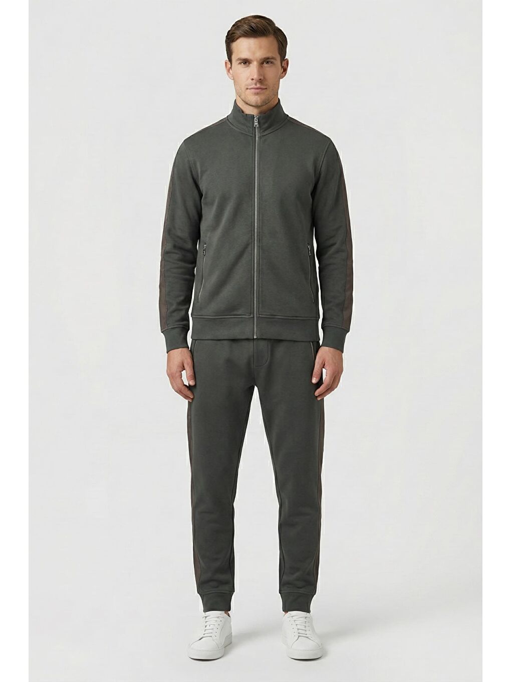 Yeşil Regular Fit Fermuarlı Yarım Balıkçı Yaka Erkek Eşofman Takımı-1