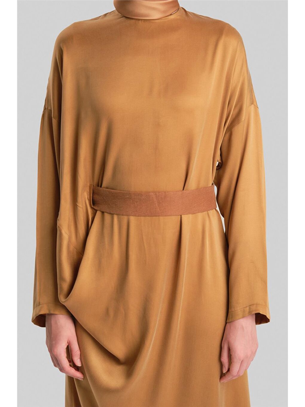 Sarı Drapeli Ve Kemerli Cupra Elbise 24Y9832 Gold-4