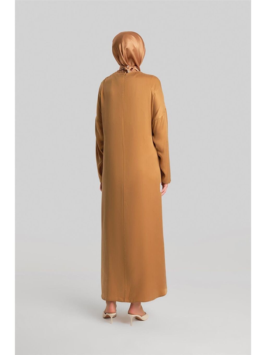 Sarı Drapeli Ve Kemerli Cupra Elbise 24Y9832 Gold-5