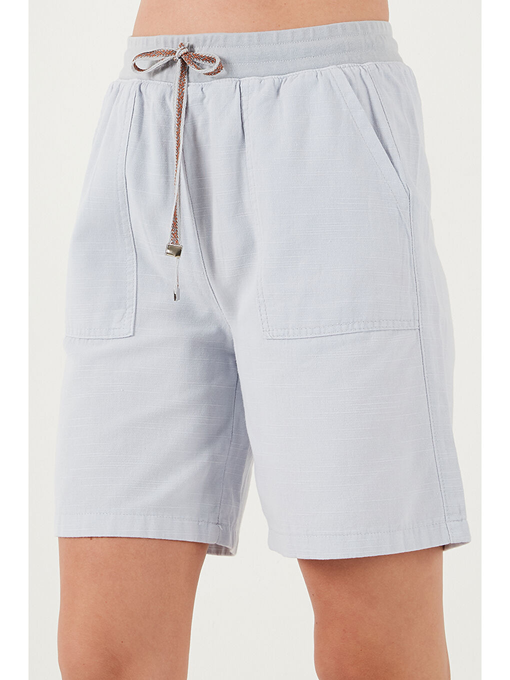 Mavi Pamuklu Relaxed Fit Yüksek Bel Cepli Kadın Mini Şort 668YP5384-5