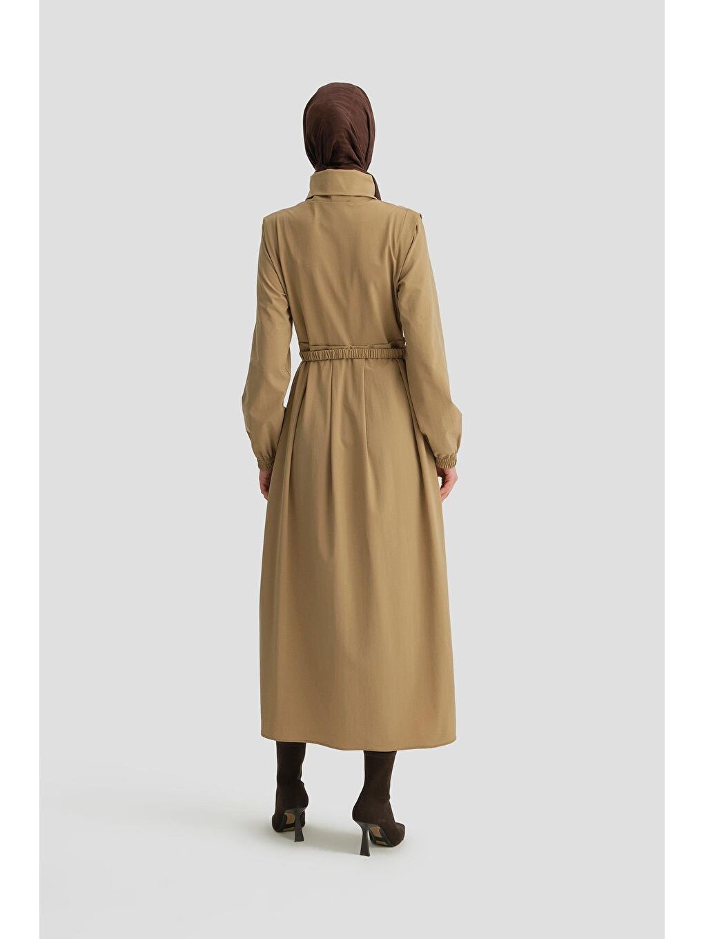 Tokalı Ve Fermuarlı Spor Elbise 24K9910 Bej-4