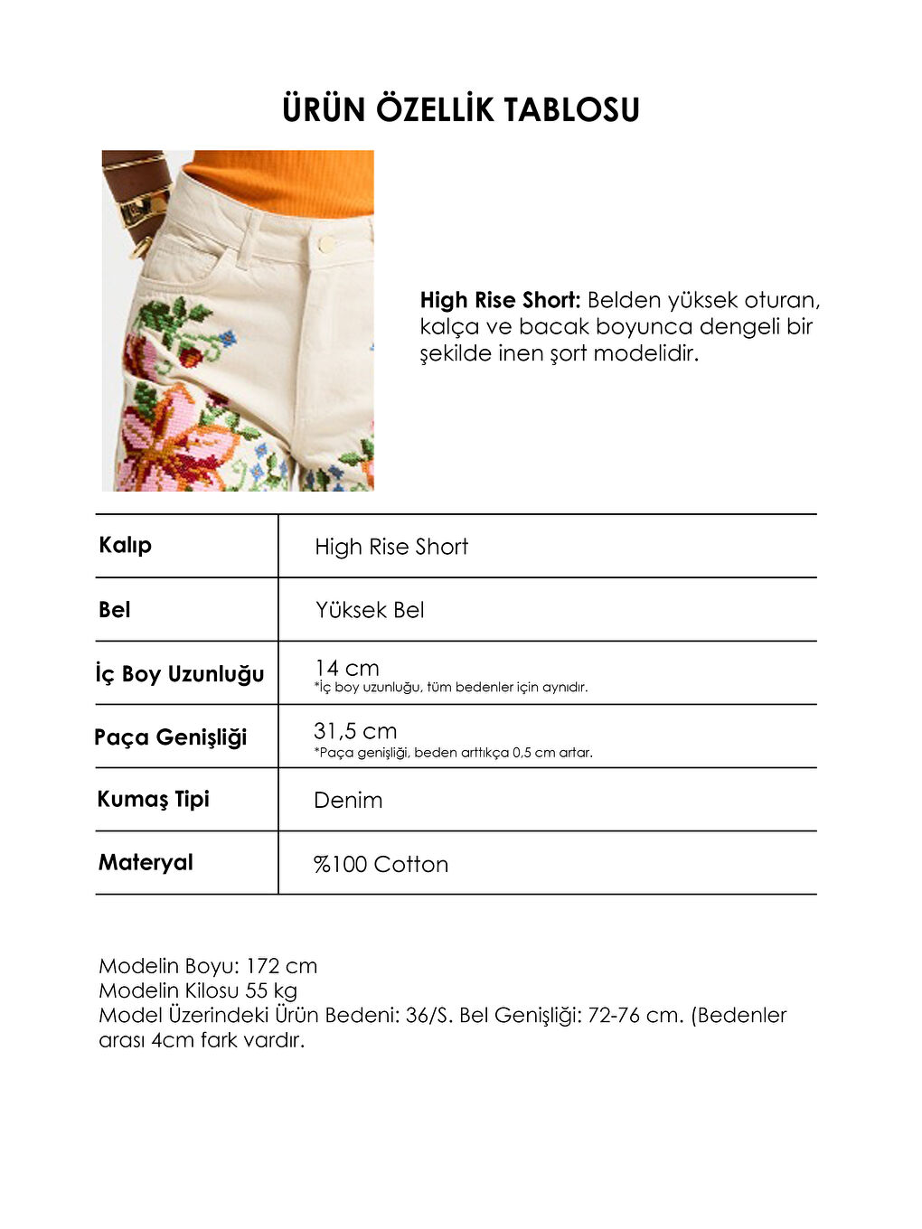 Kadın Ekru 7s6-69 Mom Fit Yüksek Bel Çiçek Nakışlı Özel Tasarım Denim Şort-3