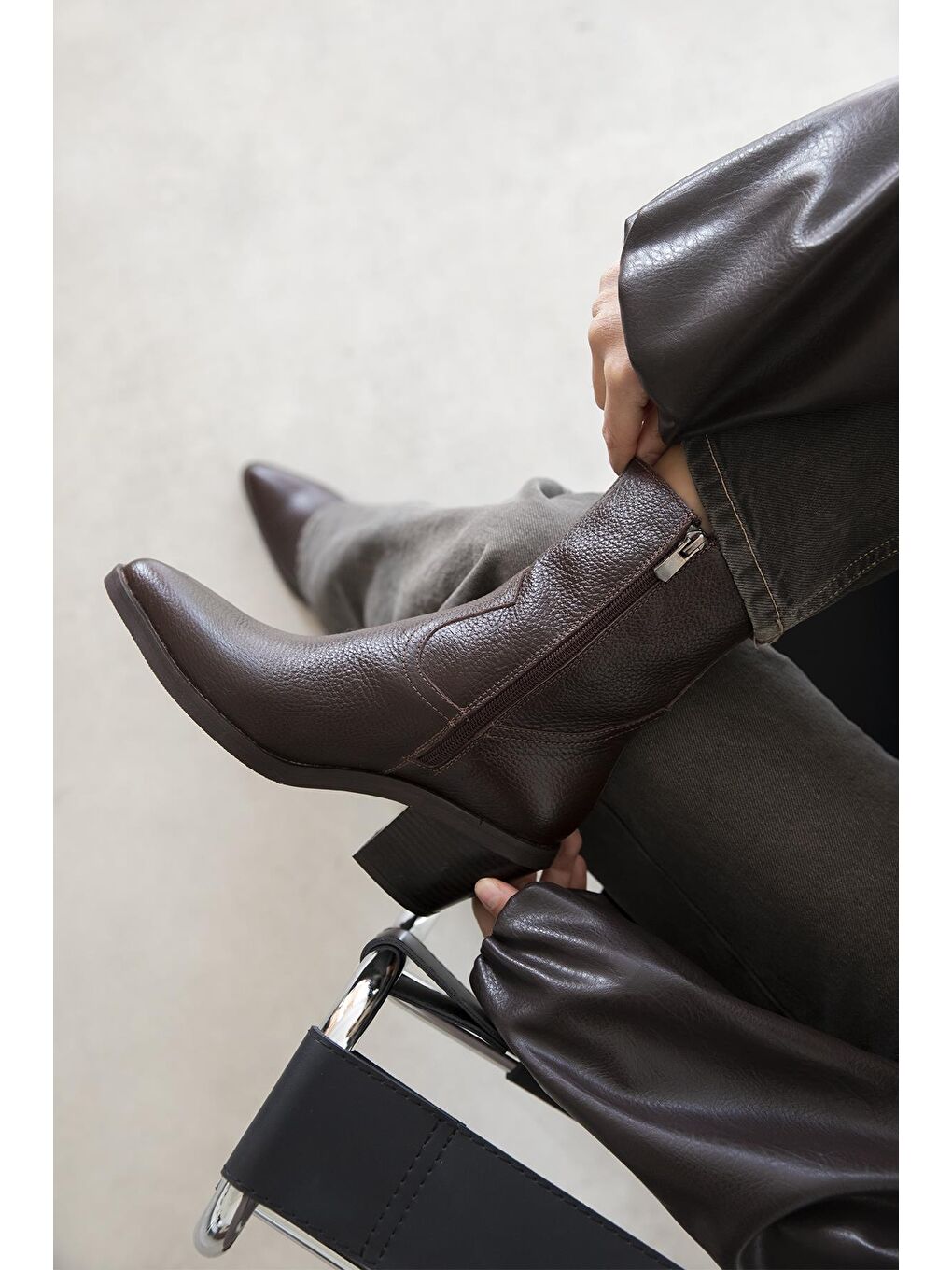 Kahverengi Cameron Kadın  Hakiki  Deri  Topuklu   Bot Kahve