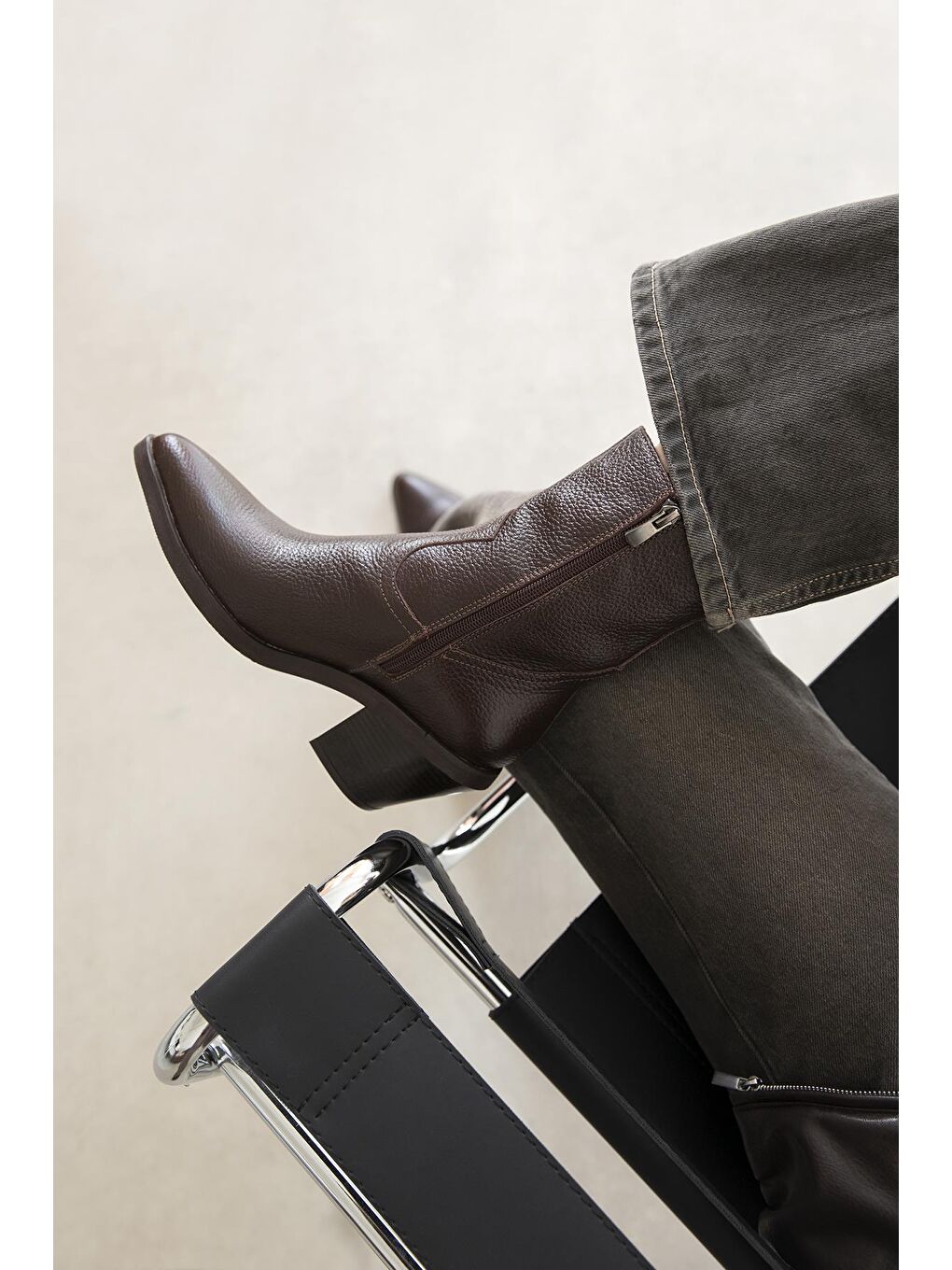 Kahverengi Cameron Kadın  Hakiki  Deri  Topuklu   Bot Kahve-2