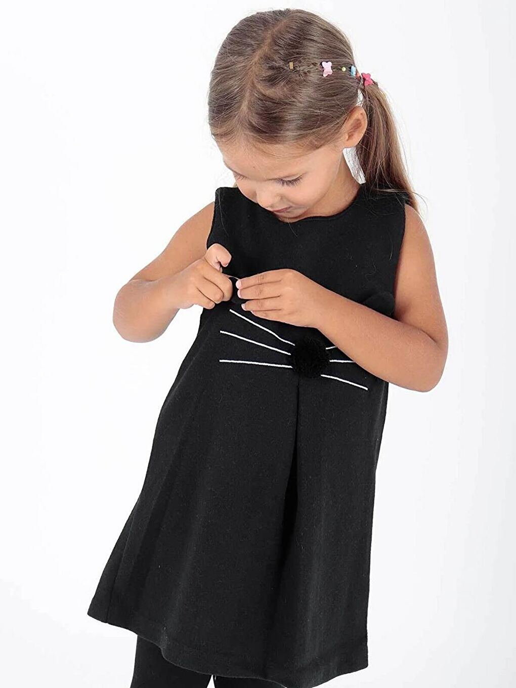 Siyah Ahenk Kids Ak520566 Kız Kedi Baskılı Elbise-1