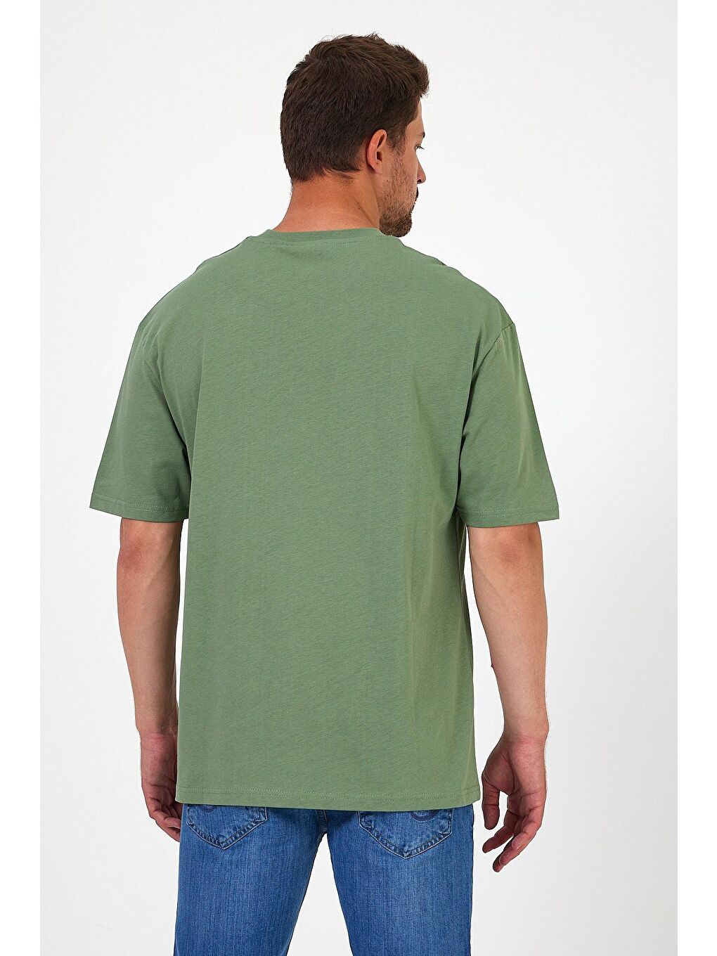 Yeşil Bisiklet Yaka  Baskılı Erkek Tişört 0210-3